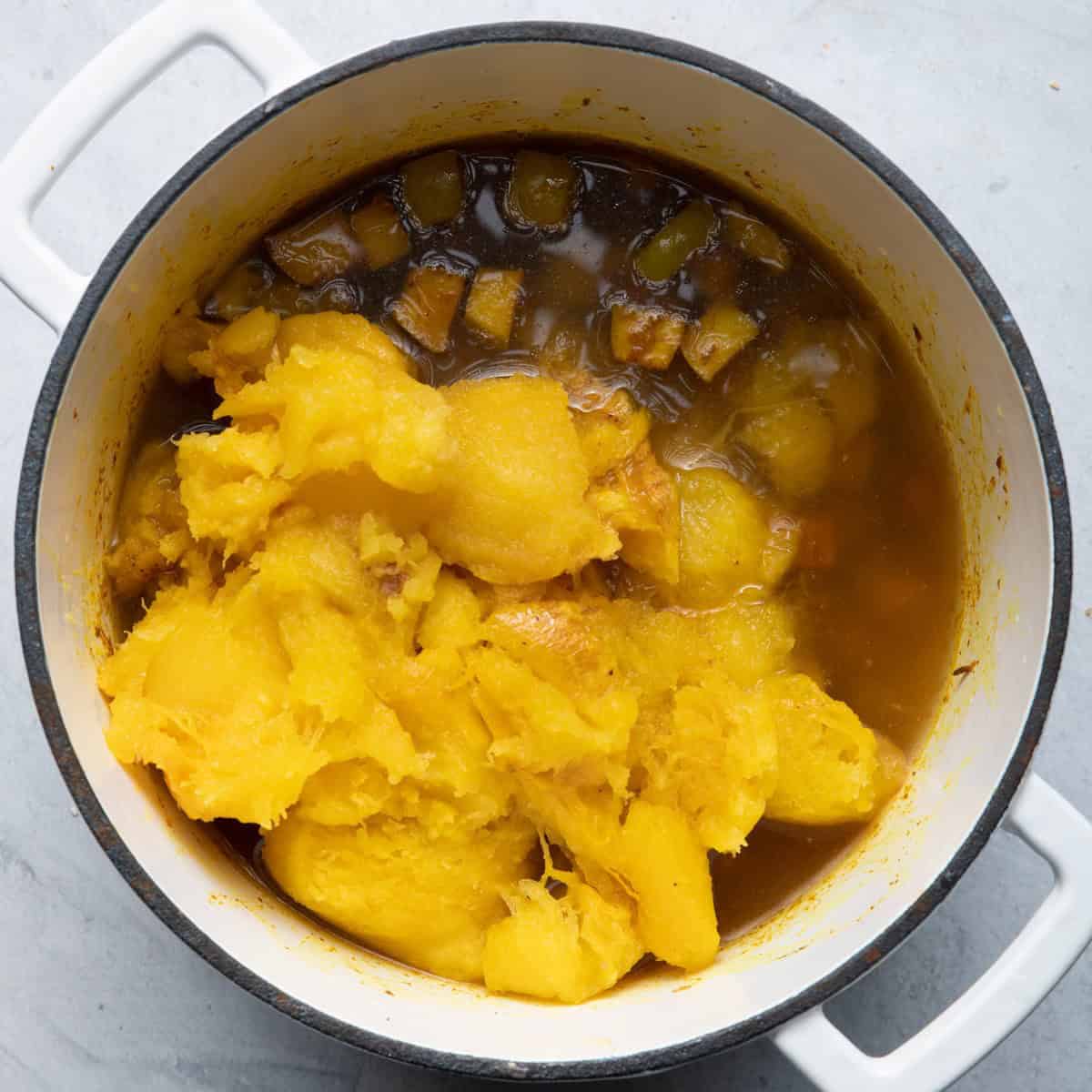 Squash added along with vegetable broth.