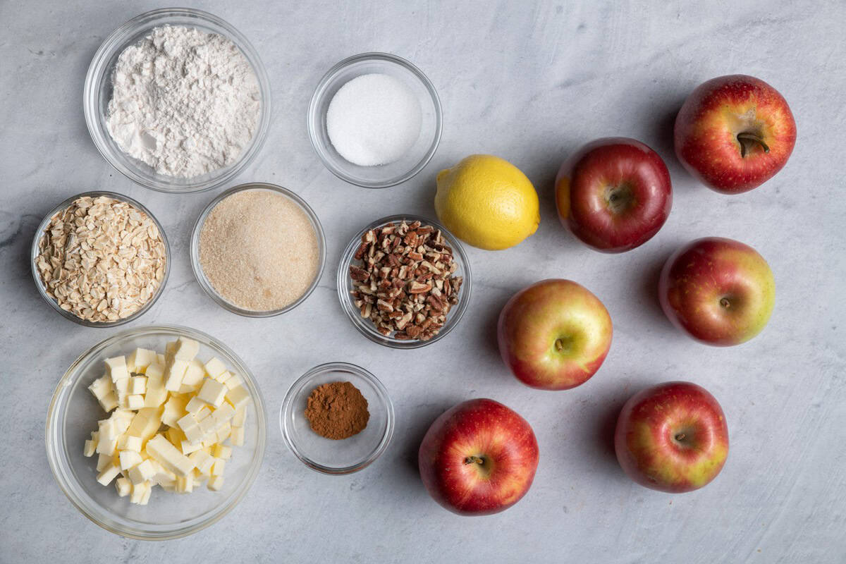 Ingredients to make apple crisp.