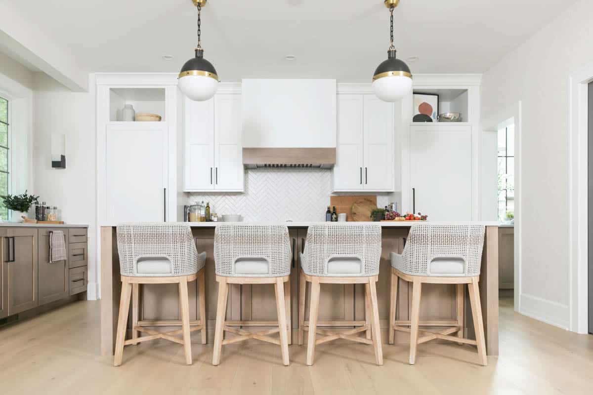 Kitchen island with bar stools