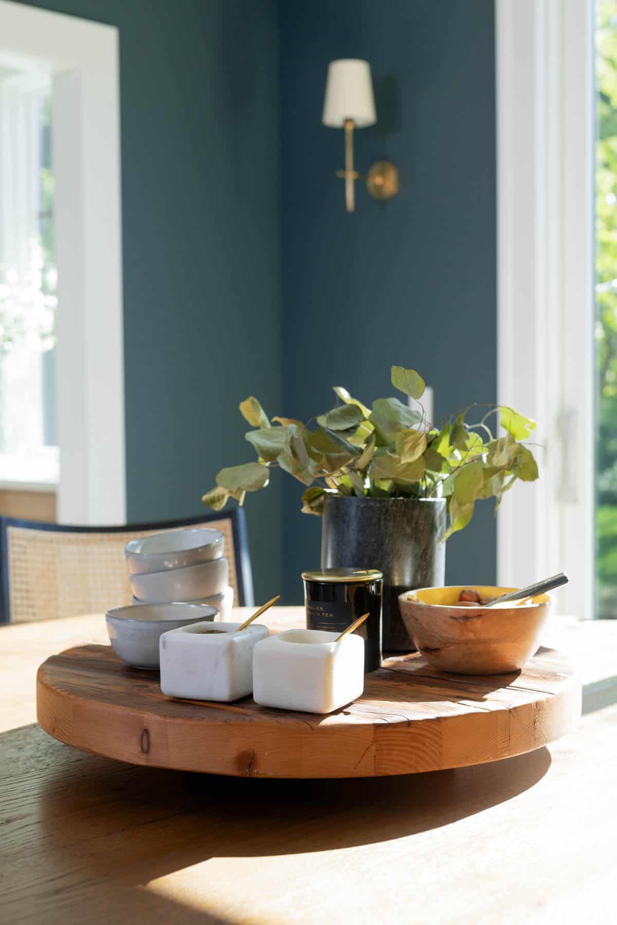 Dining room table styled with etu home board
