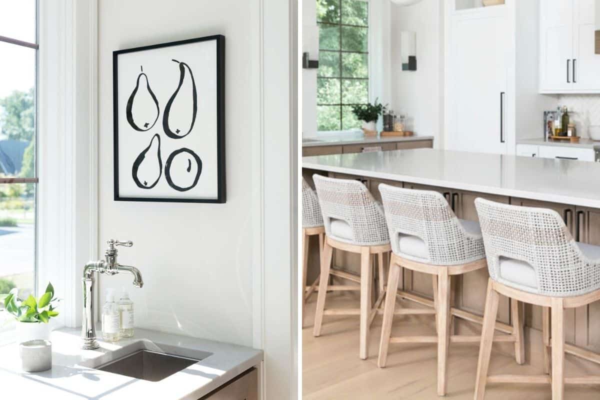 2 image collage showing Minted art work and stools