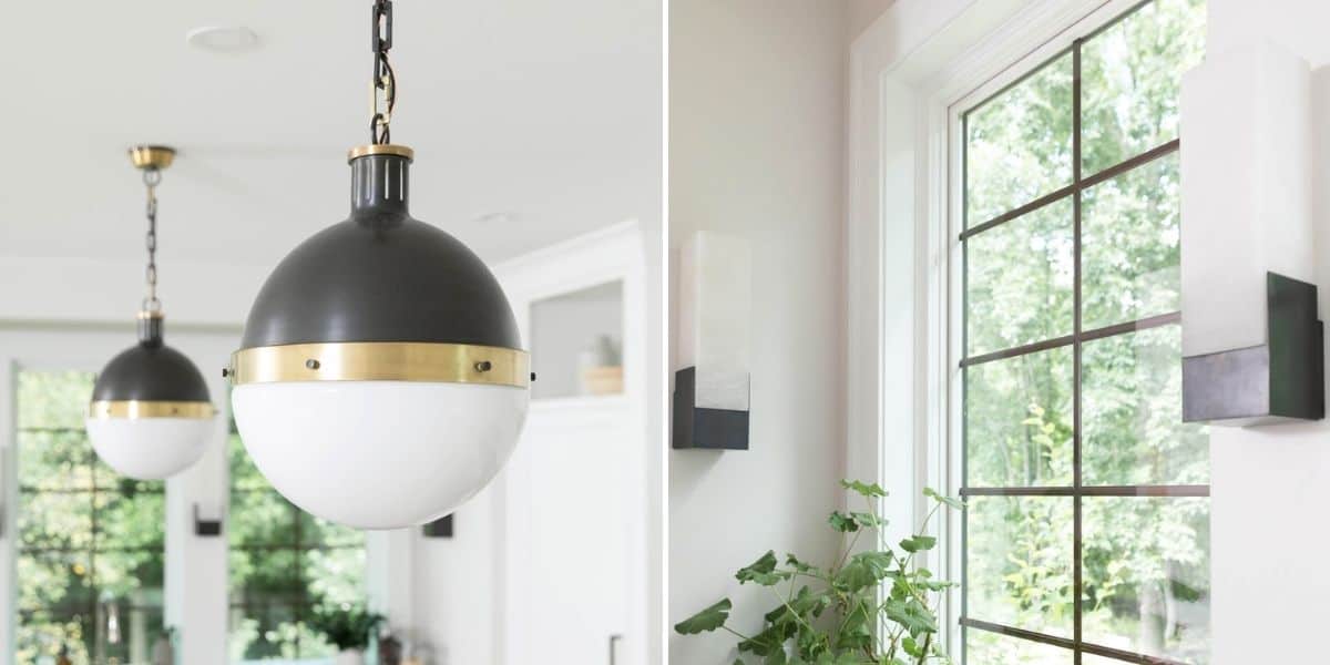 2 image collage showing lighting fixtures in the kitchen from Circa Lighting