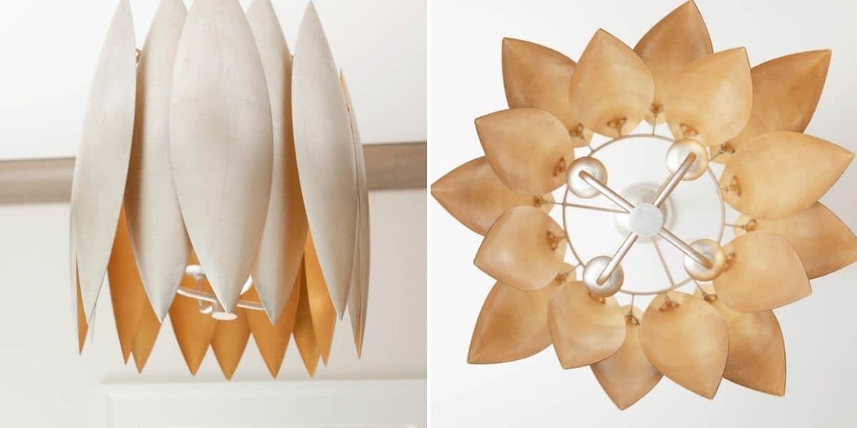 2 image collage showing a pendant from straight on and bottom up view