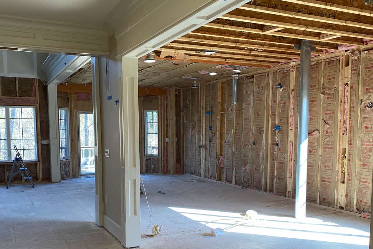View of kitchen and dining area after reframing