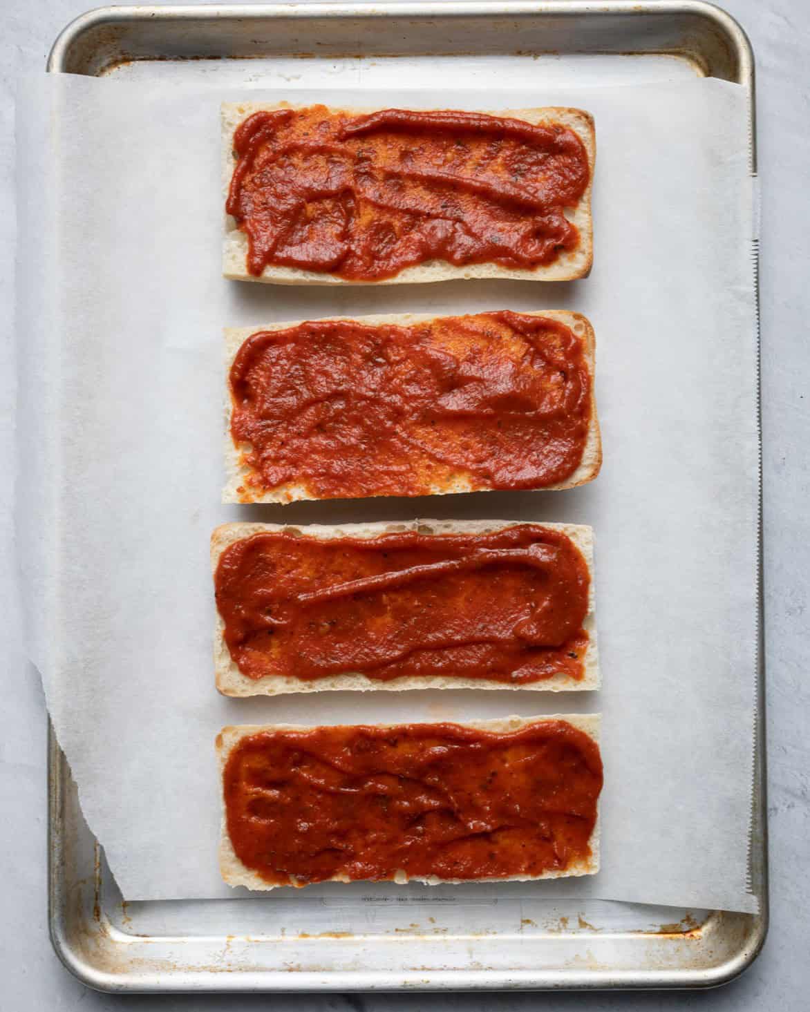 Pizza sauce on top.