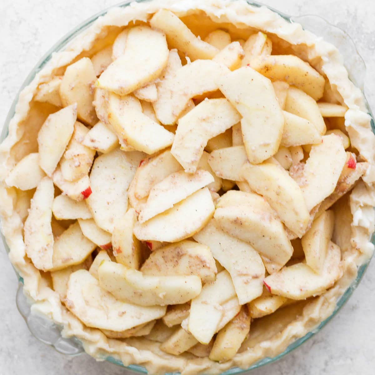 Apple mixture in t.he bottom crust