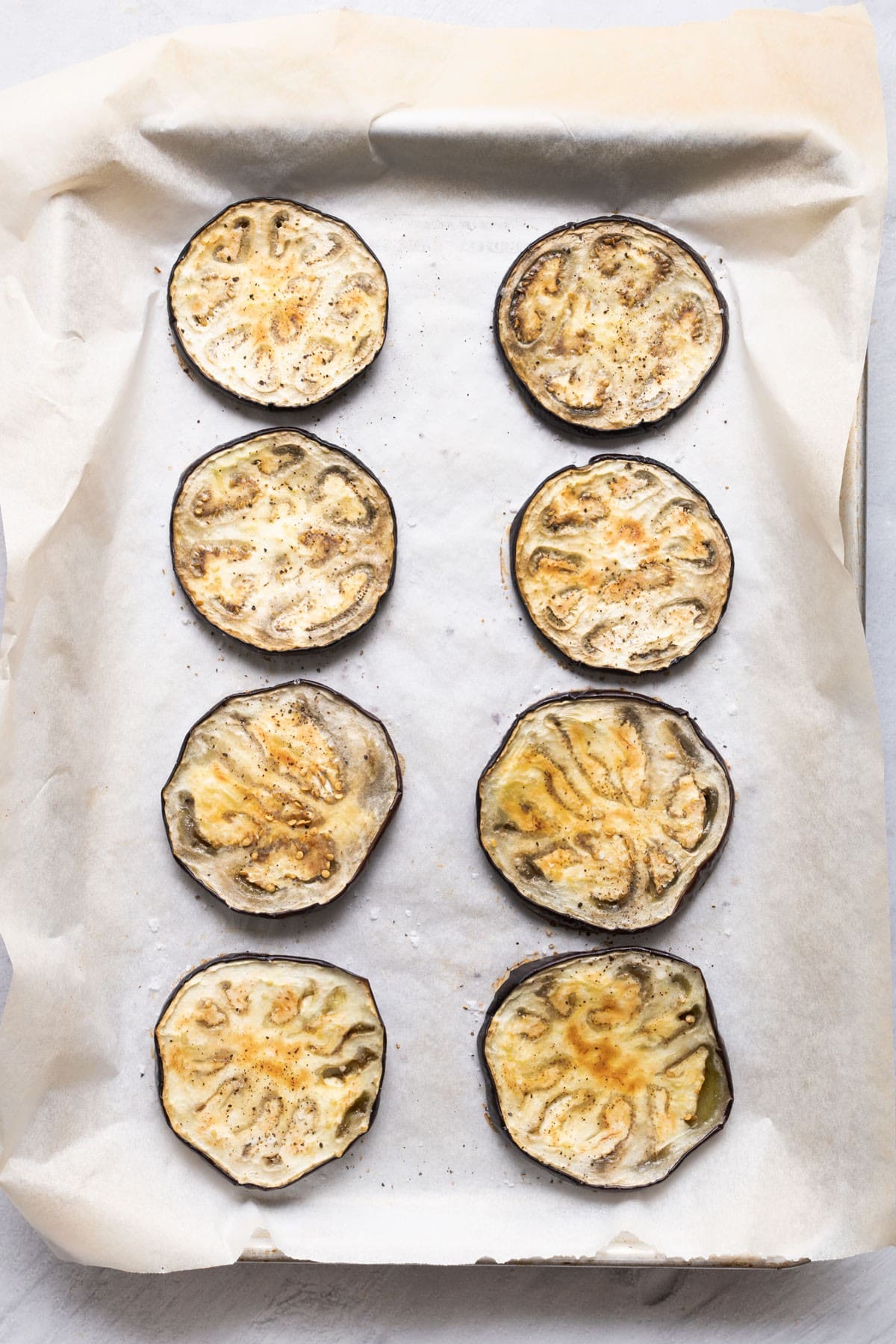 Eggplant slices after baking alone.