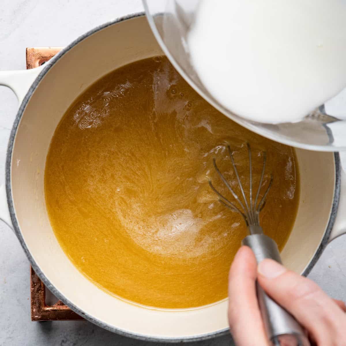 Whisk slurry into drippings.