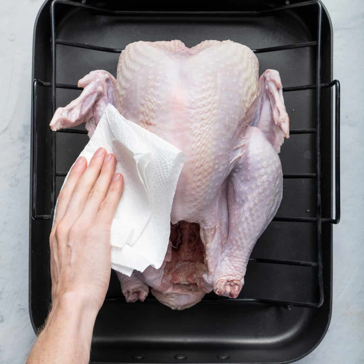 Pat turkey dry with paper towel.
