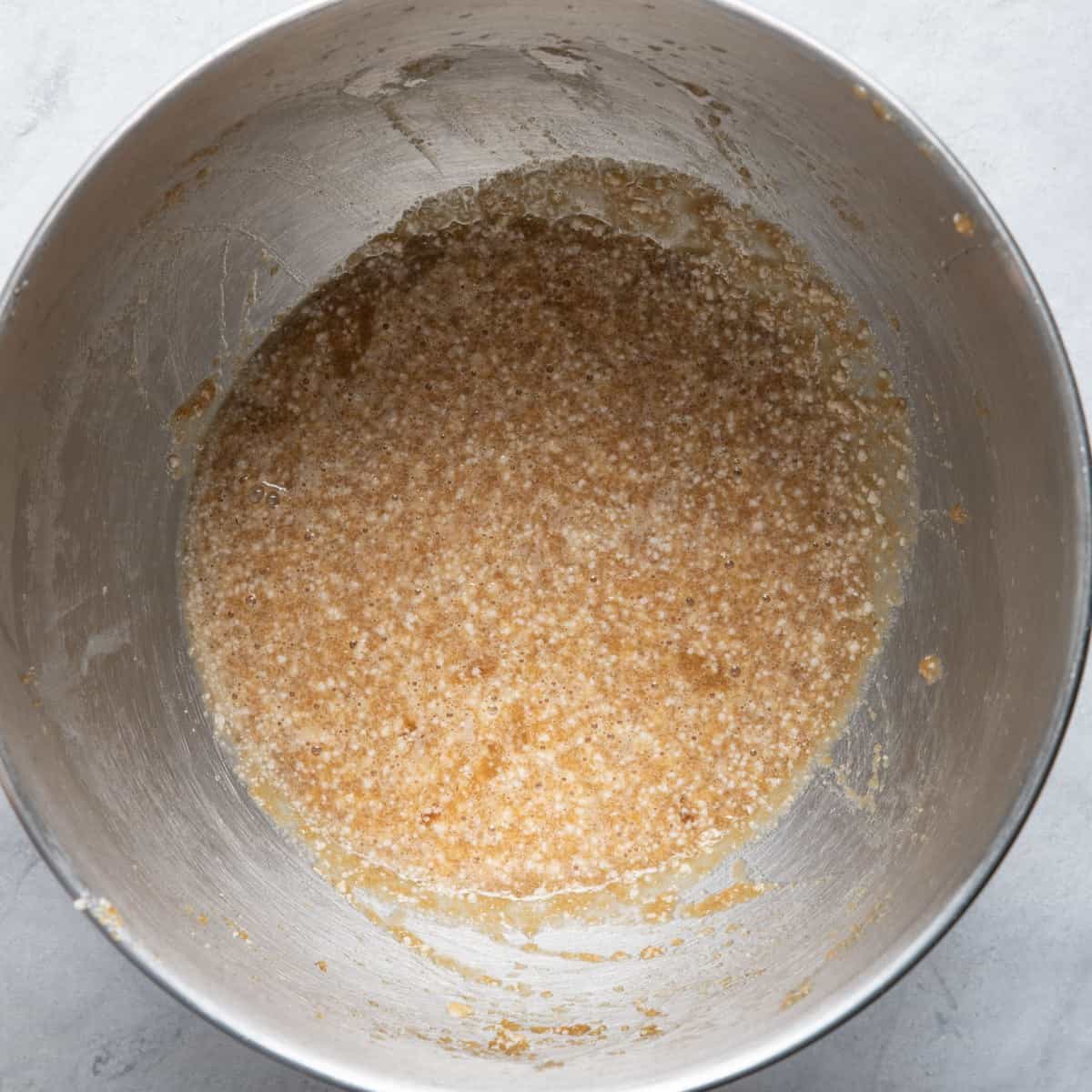 Egg and vanilla extract blended in.