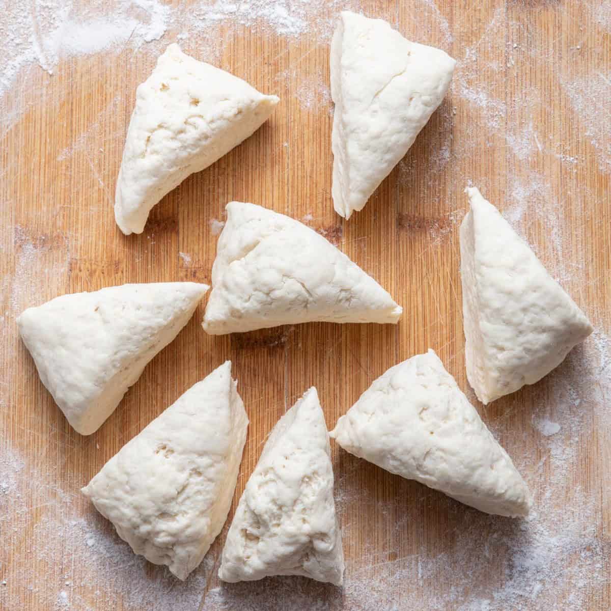 Dough cut into 8 pieces.