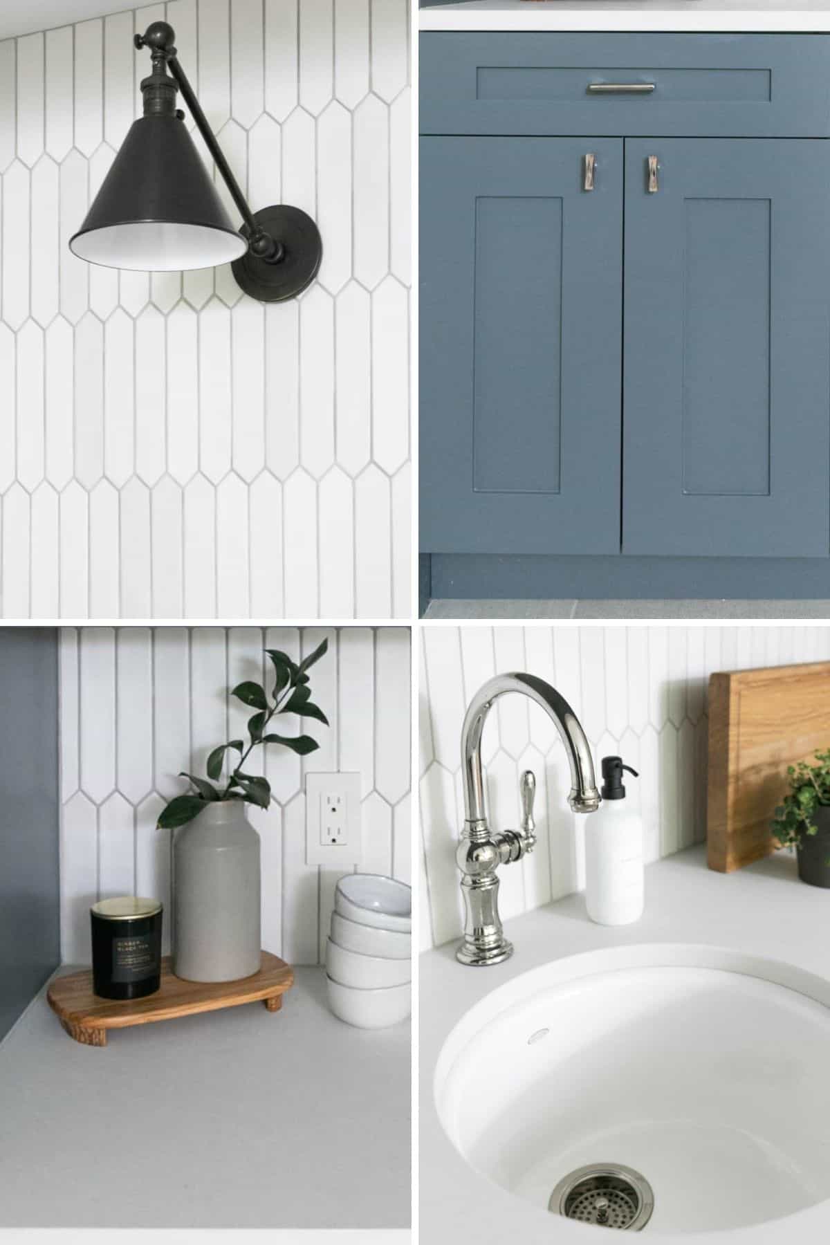 4 image collage to show elements of the kitchenette