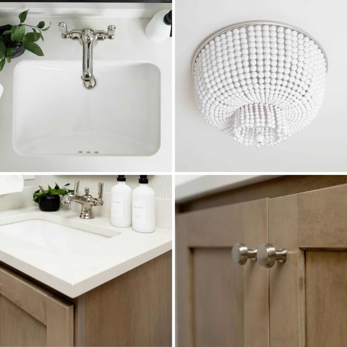 4 image collage of the powder room