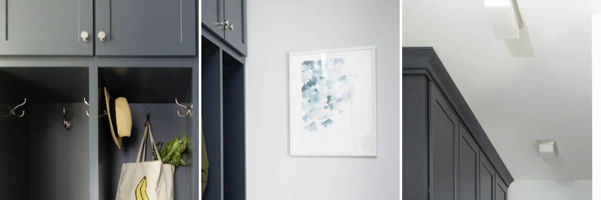 2 image collage of the mudroom