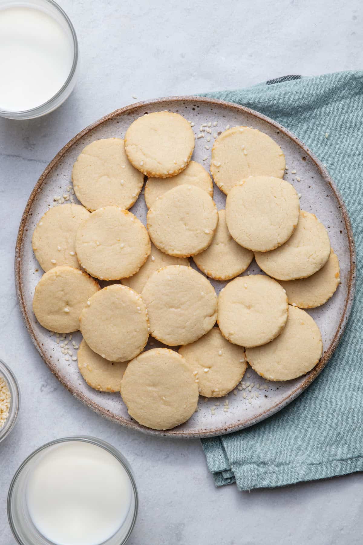 Tahini shortbread cookies on a plate