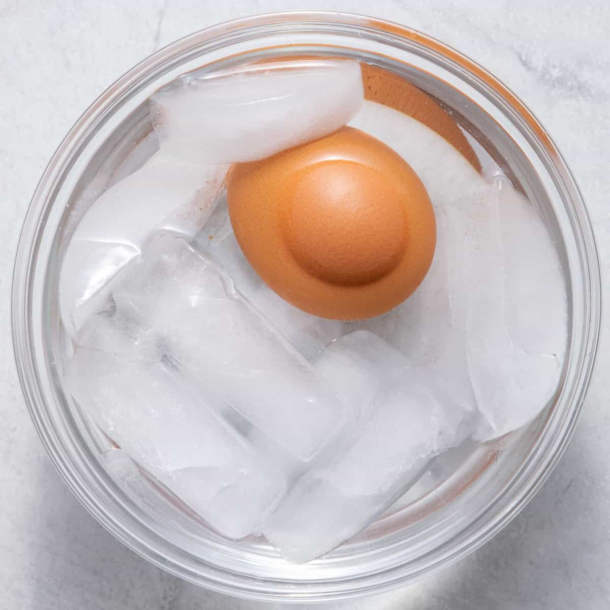 Boiled egg in an ice bath.