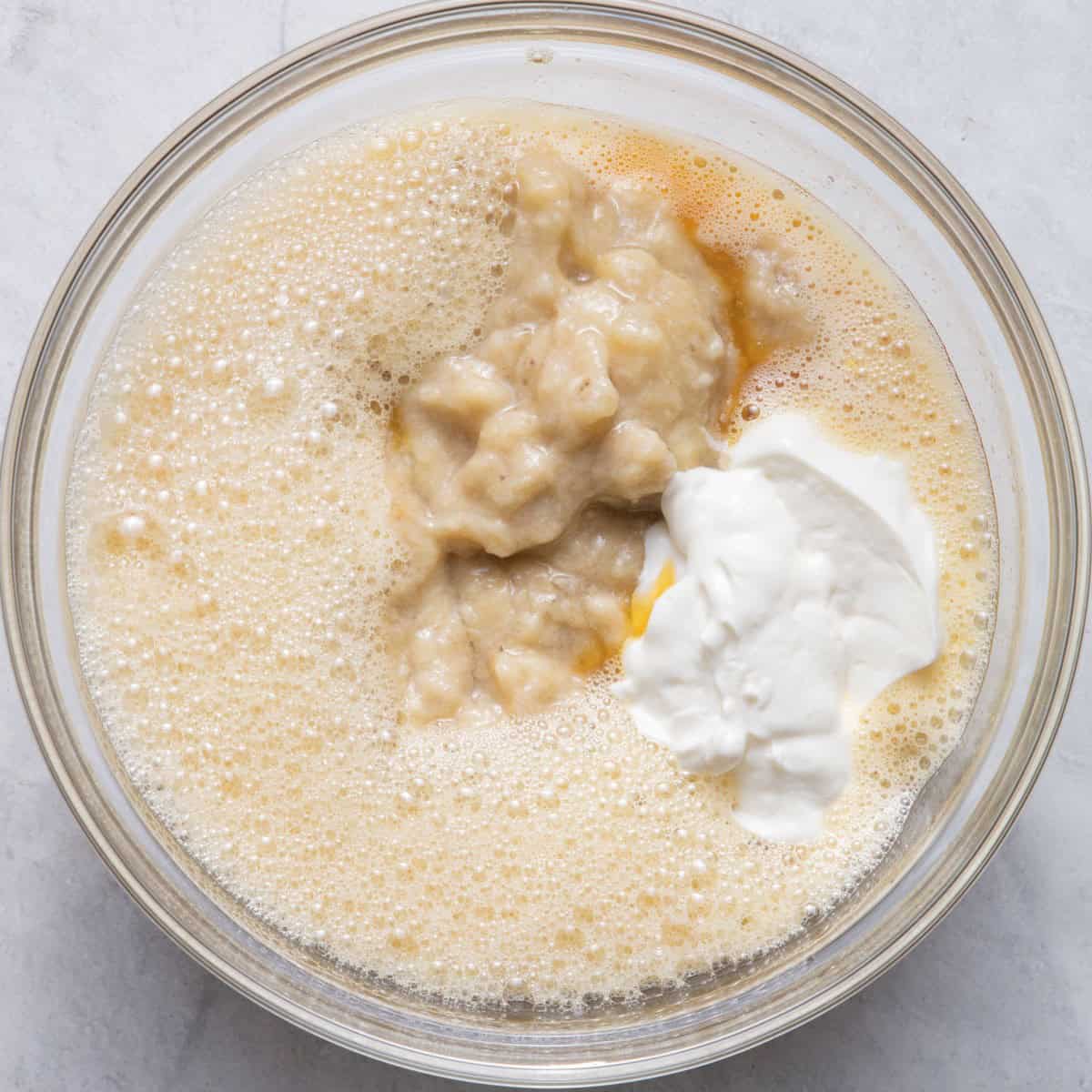 Banana and yogurt whisked in.