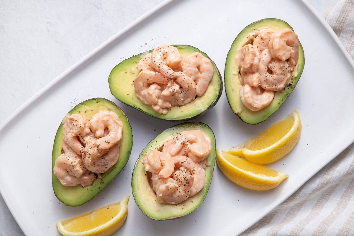 Shrimp Cocktail in Avocado Bowls.