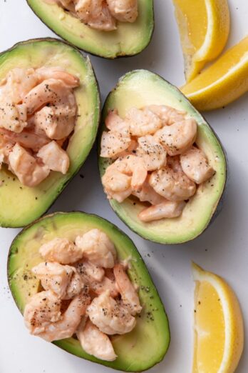 Shrimp Cocktail in Avocado Bowls.