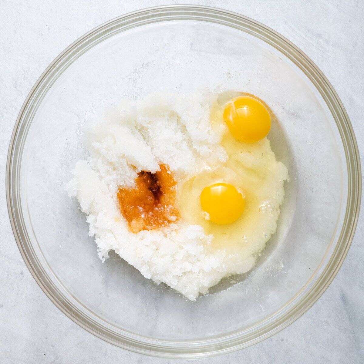 Eggs and vanilla added.