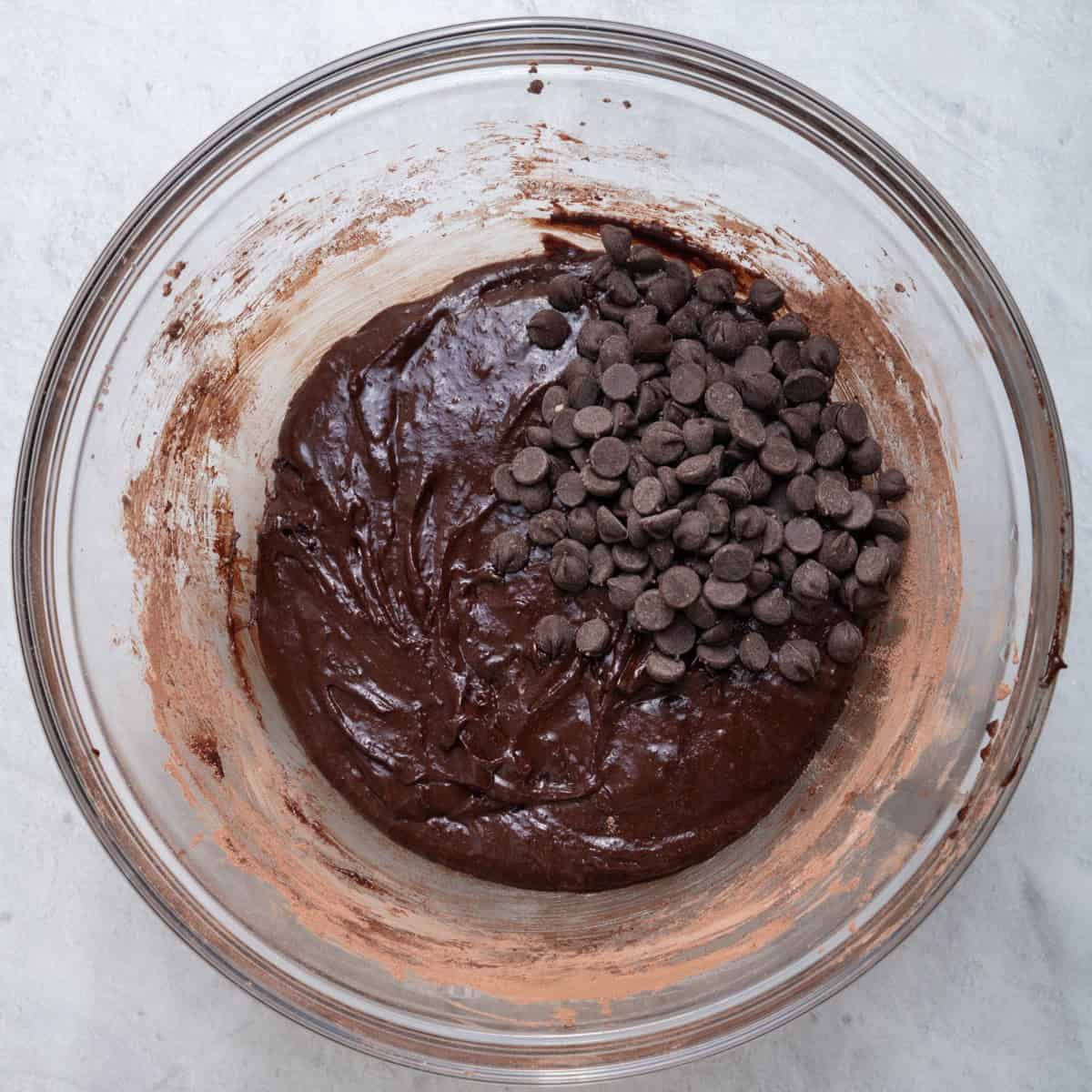 Chocolate chips added on top before stirred in.