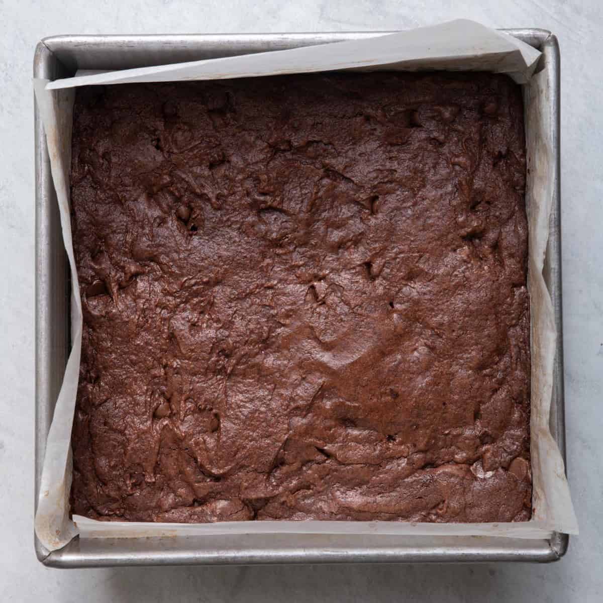 Batter in baking pan after baking.