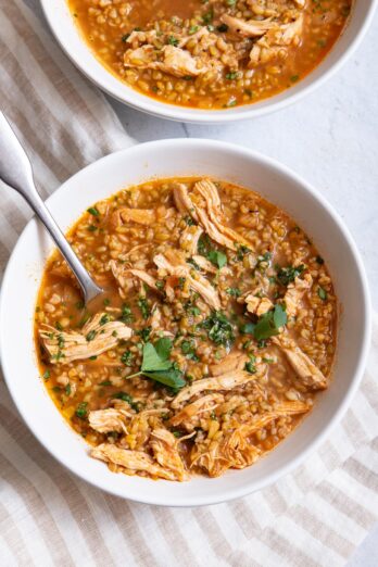 overhead shot of Freekeh soup