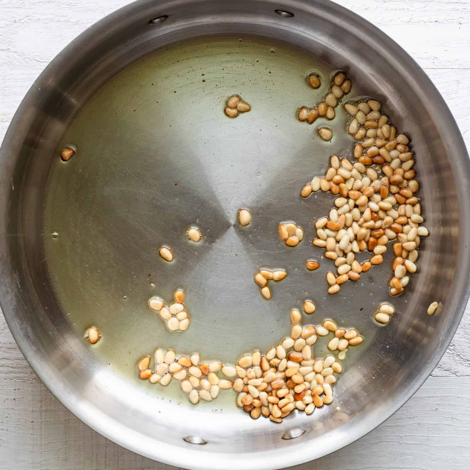 Pine nuts in a pot.