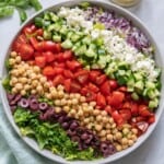 Mediterranean chopped salad assembled in a serving bowl.