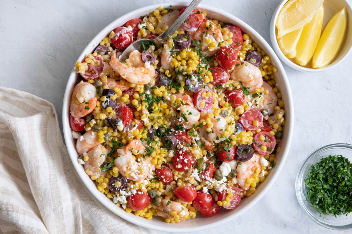 Mediterranean Couscous with Shrimp.
