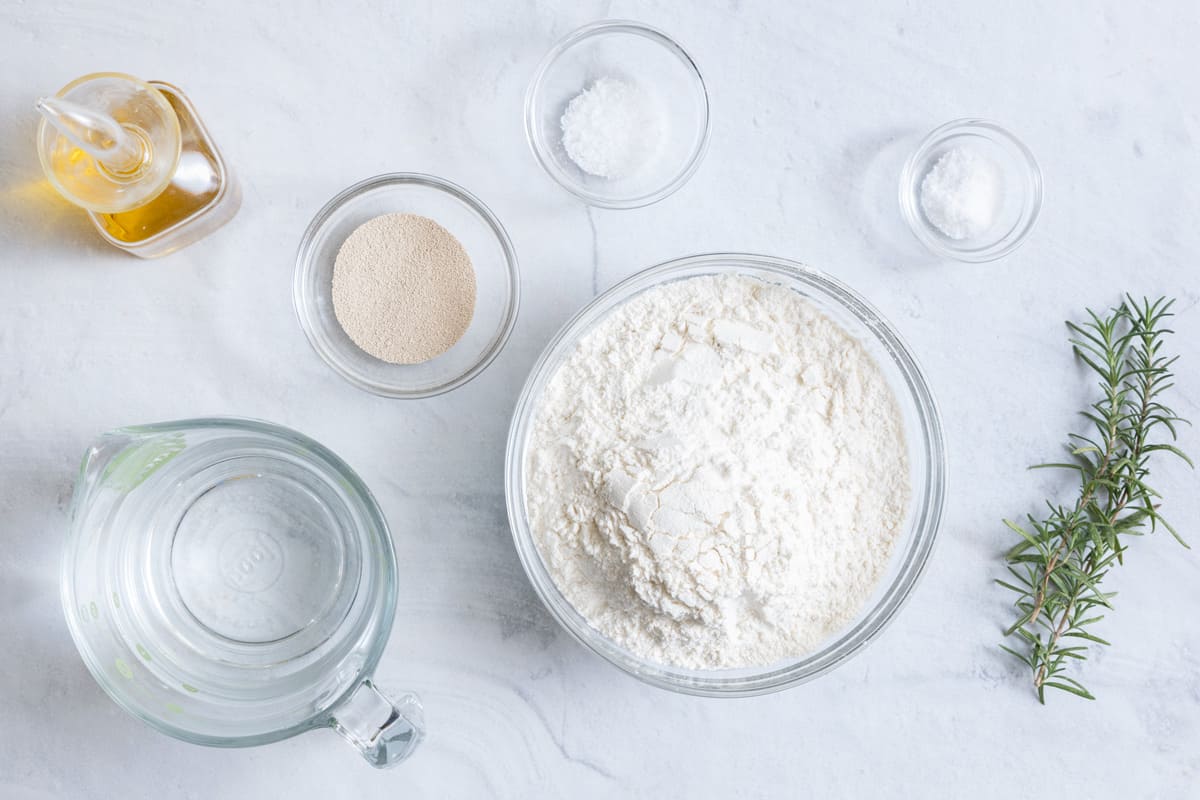 Ingredients for recipe in individual bowls.