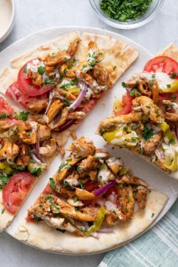 Chicken Shawarma Pita Pizza.