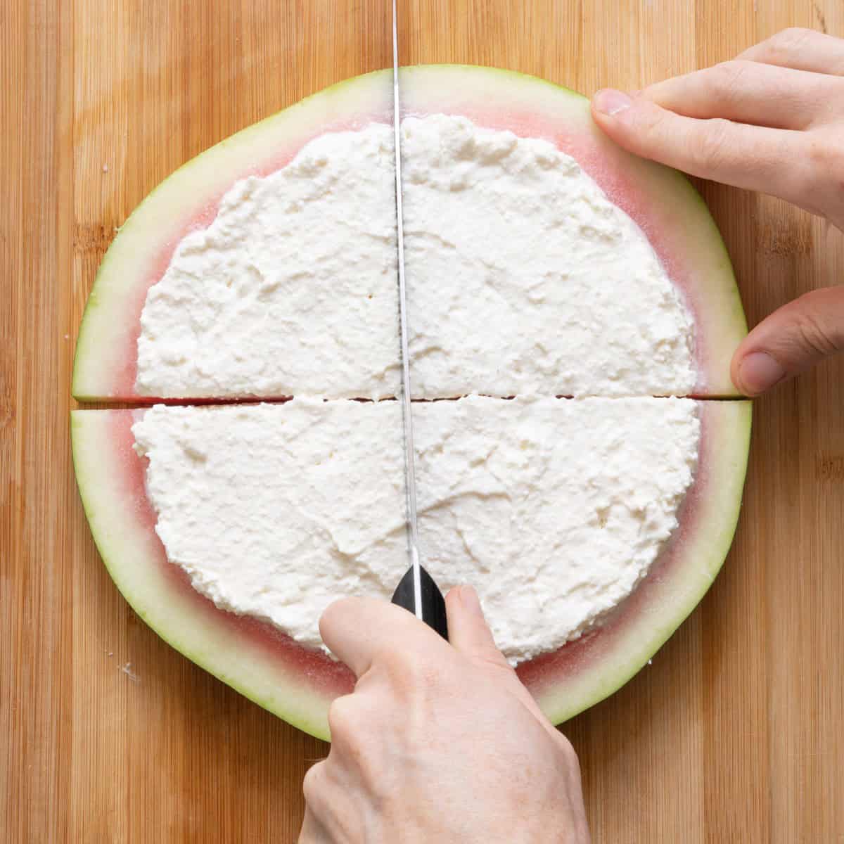 Slice watermelon pizza.
