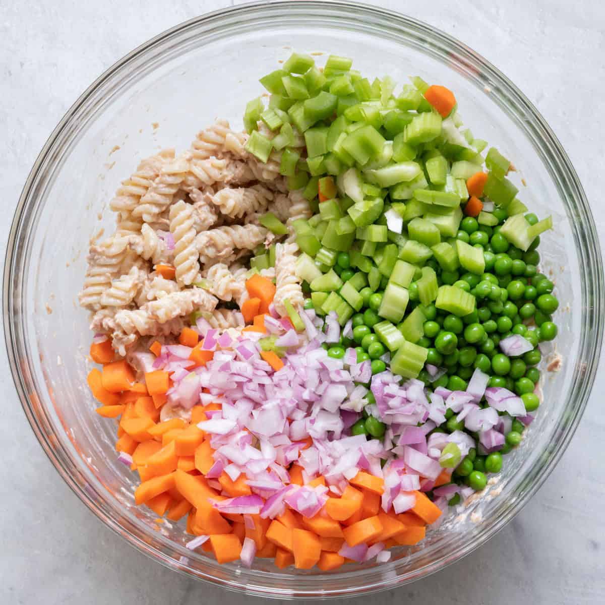 Peas, carrots, red onion and dill added on top.