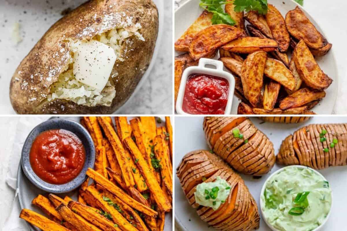 Roundup section image of collected recipes for air frying potatoes.