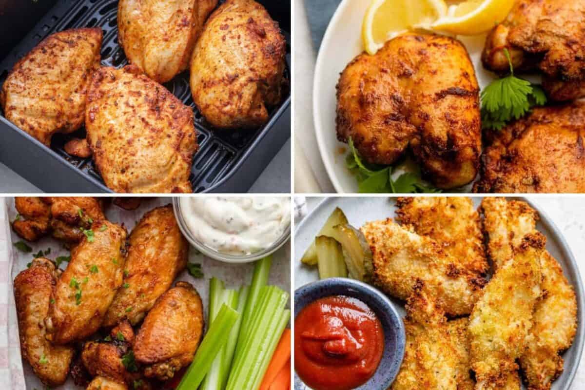 Roundup section image of collected recipes for air frying poultry.