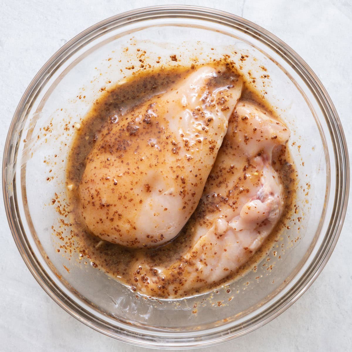 Everything marinated together in a bowl.