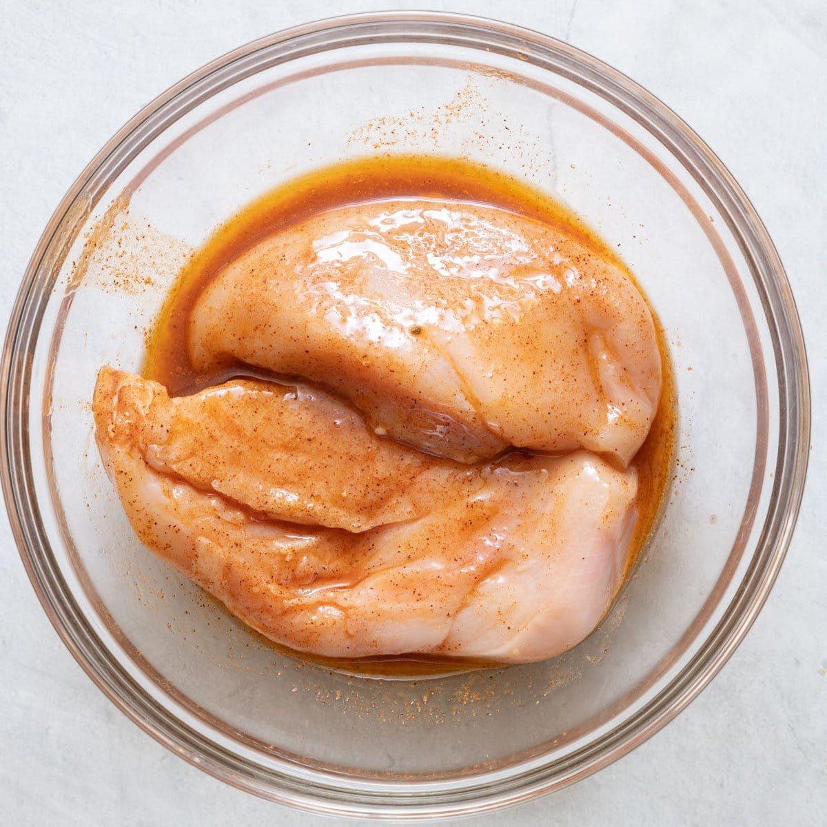 Everything marinated together in a bowl.