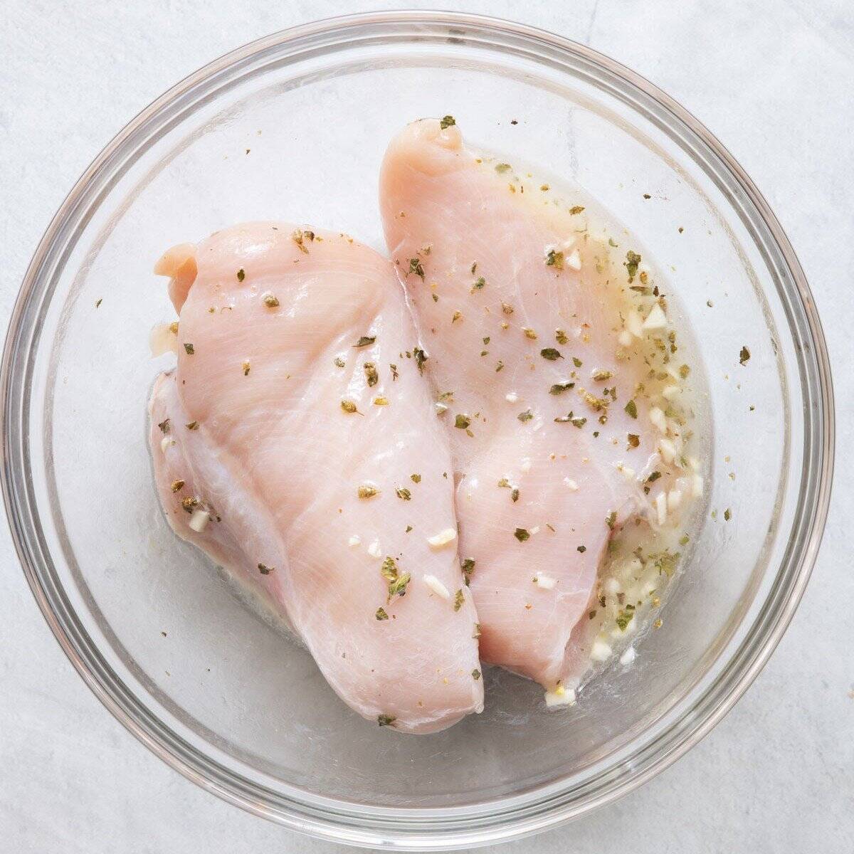 Everything marinated together in a bowl.