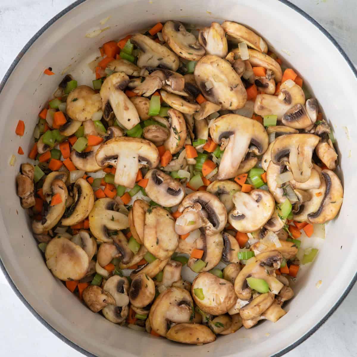 Veggies in pot.