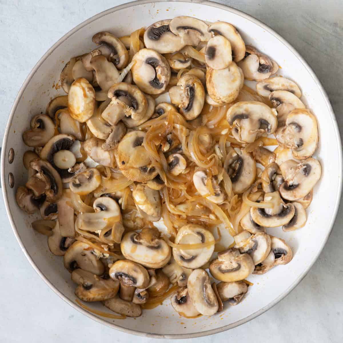 Cooked onions, mushrooms and garlic.