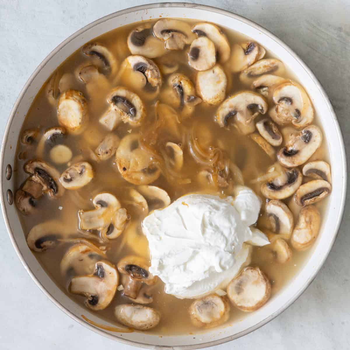 Chicken stock and sour cream added.