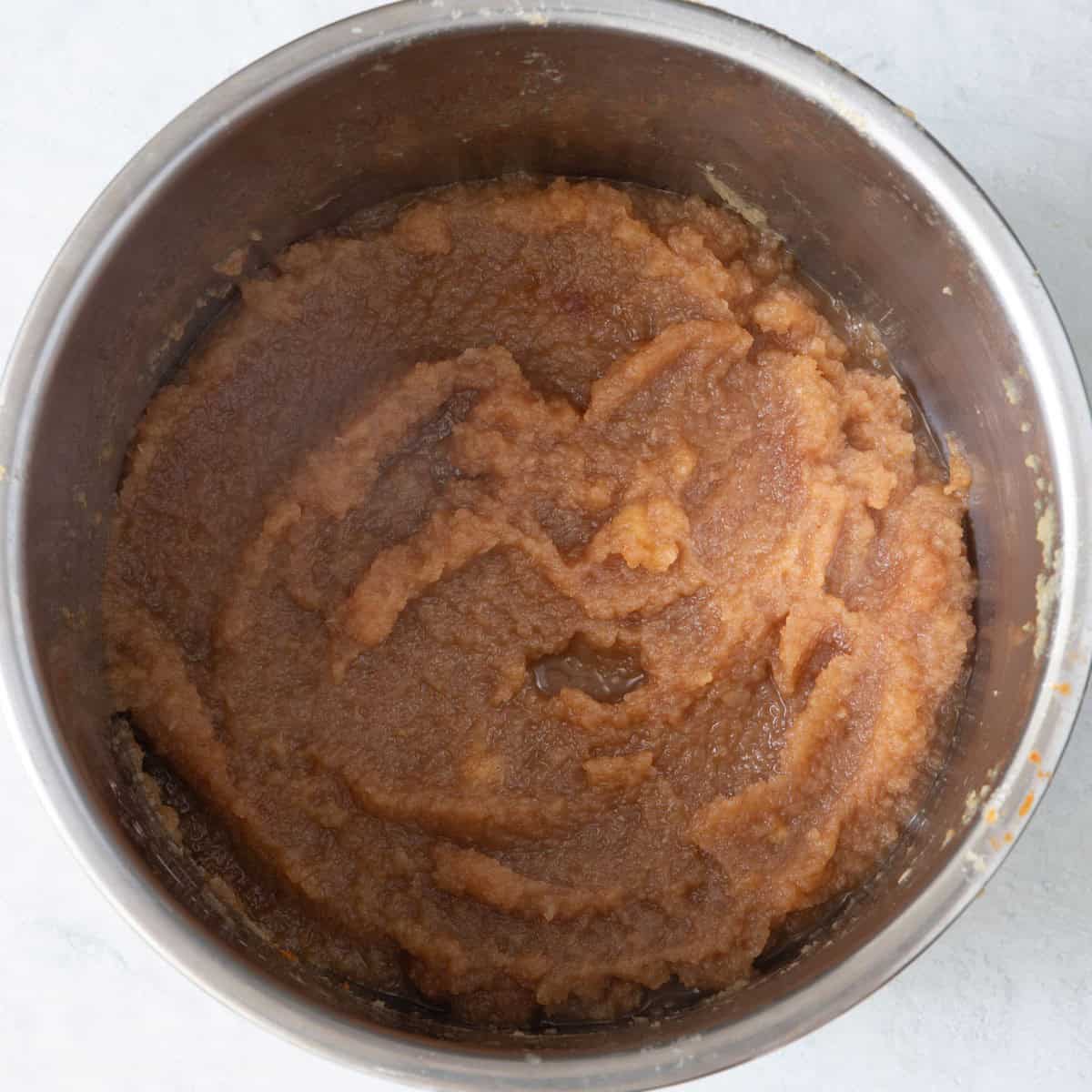 Apple butter with thickened jam-like texture.