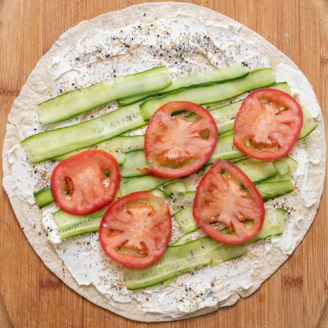 Tortilla with everything layered.