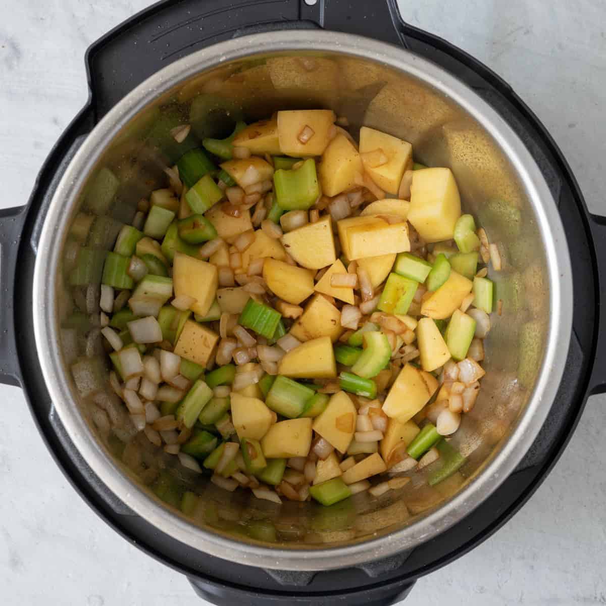 Onion, potato, celery and thyme after sauteed.