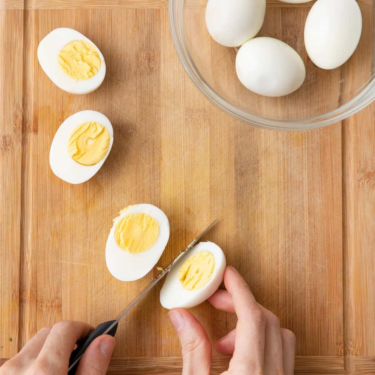 Cut eggs in half.