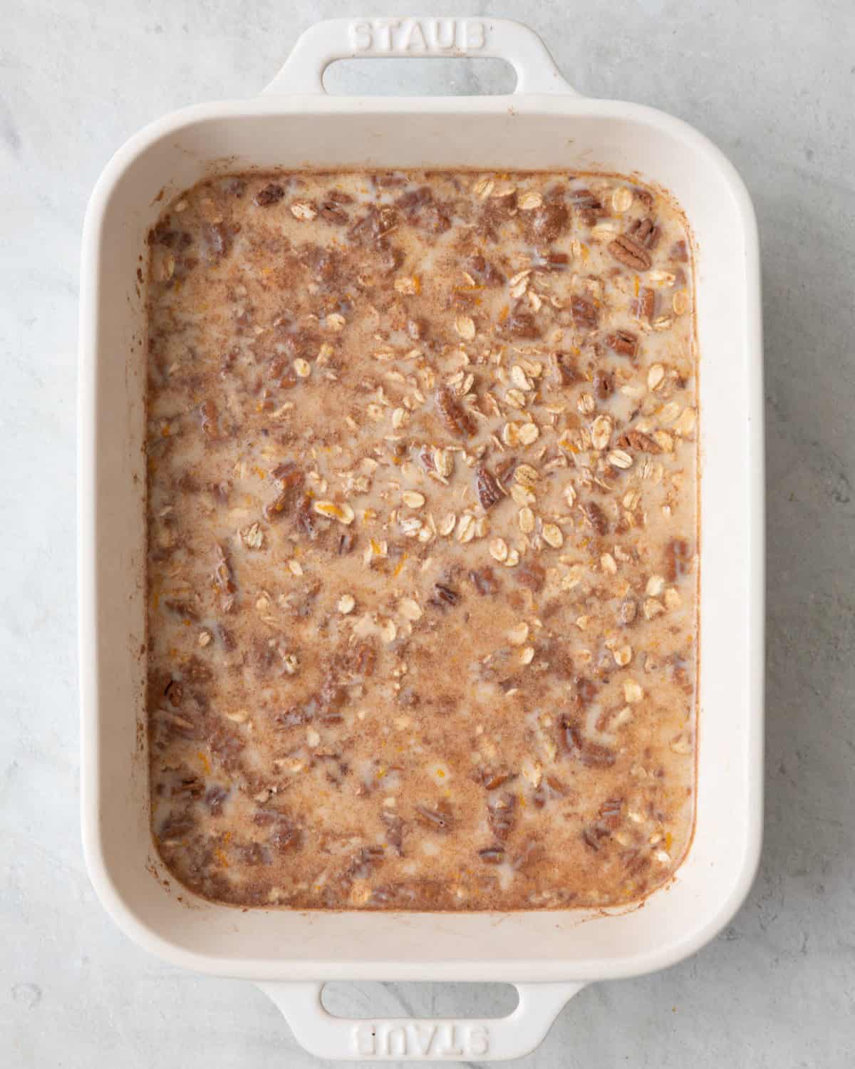 Wet ingredients combined with dry ingredients.
