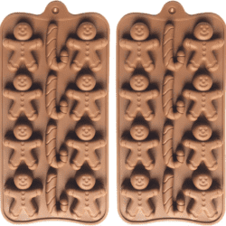 two brown Gingerbread Men & Candy Cane Silicone Molds