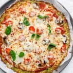 Broccoli crust pizza with vegetarian toppings