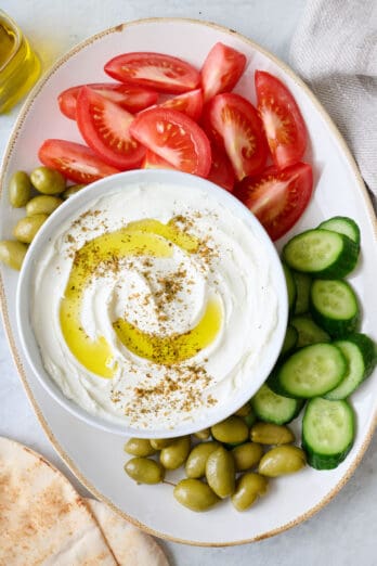 Close up shot of the yogurt cheese with olive oil
